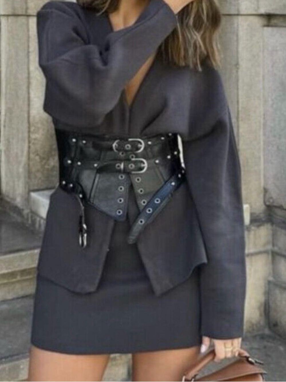 Zara Black Real Leather Buckle Waist Corset Belt